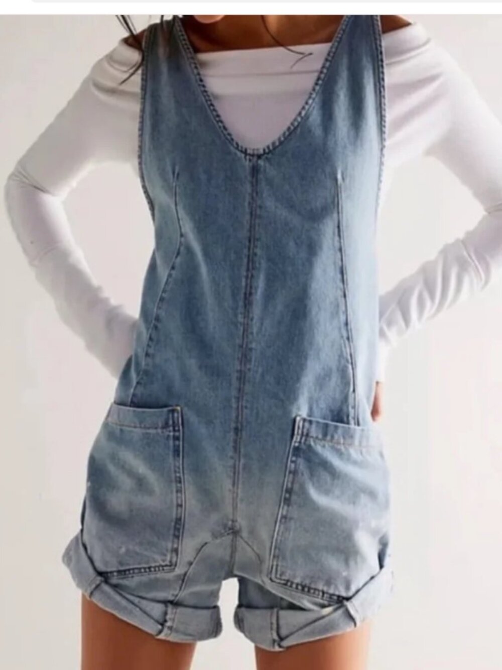Free People Light Blue Denim Romper